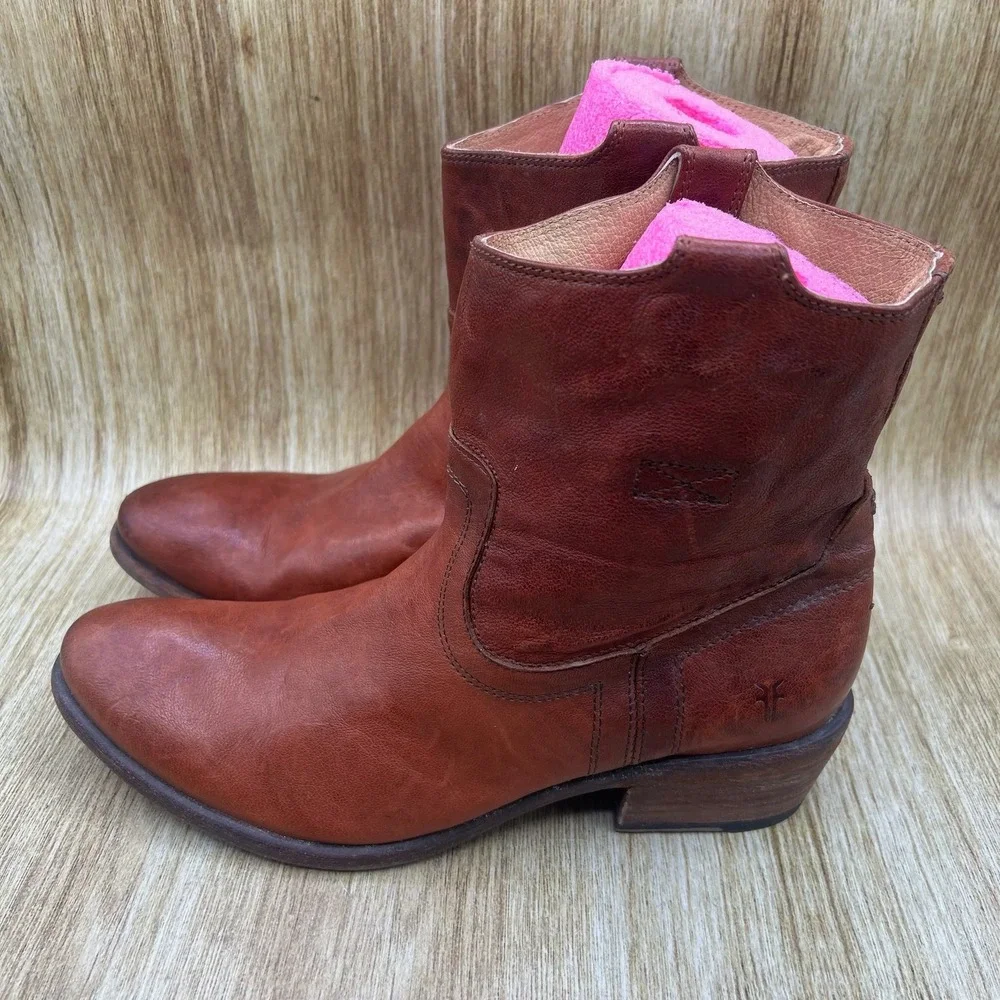 Frye Carson Tab Short Western Boots Women's Size 10 Cognac Brown Leather 76461